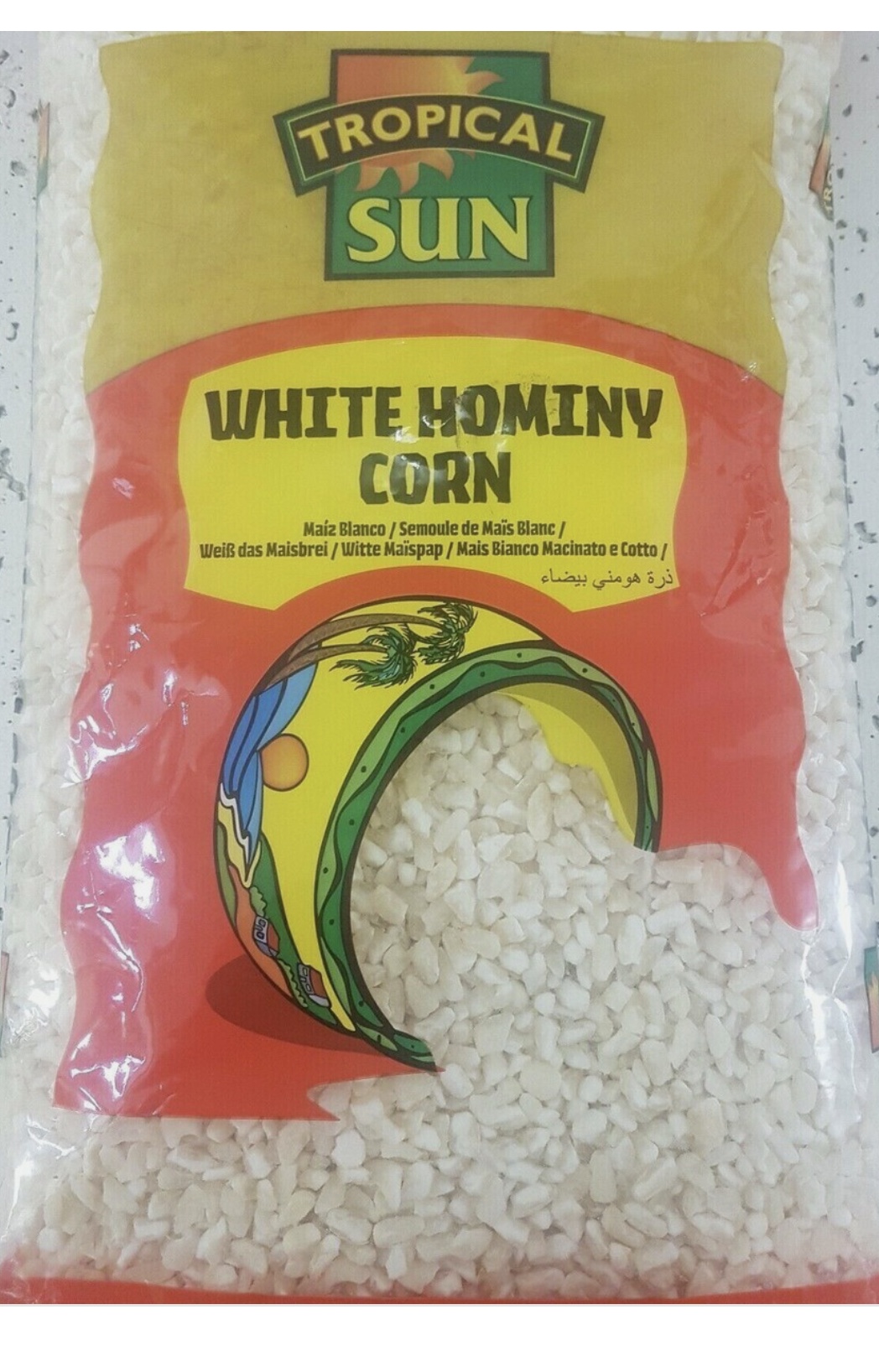 Tropical sun white hominy corn
